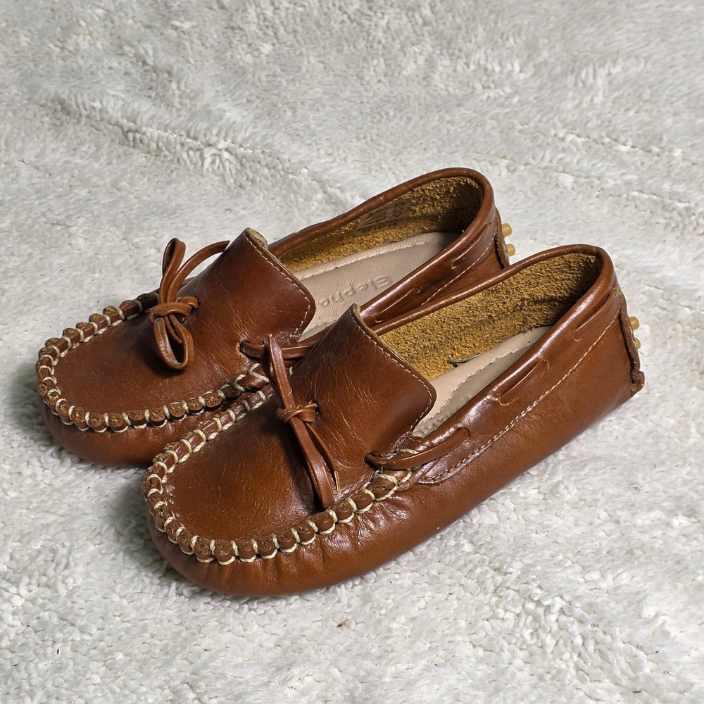 Elephantito Driving Loafers Brown Leather Moccasins Toddler Boys Size 7